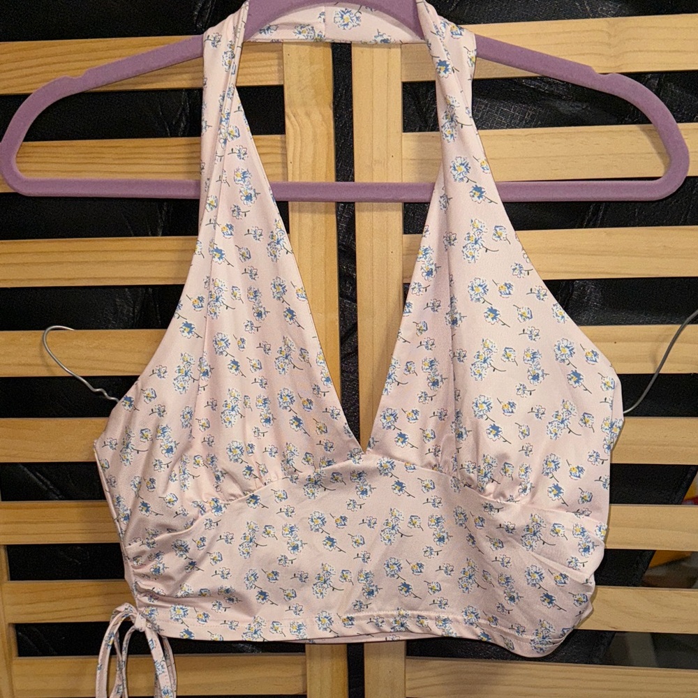 SHEIN  Pink Floral Halter Crop Top